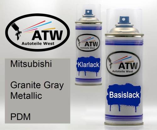 Mitsubishi, Granite Gray Metallic, PDM: 400ml Sprühdose + 400ml Klarlack - Set, von ATW Autoteile West.